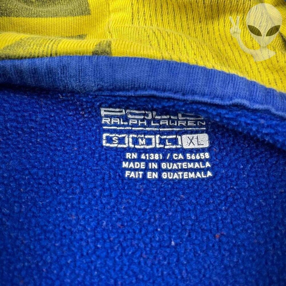 Polo Ralph Lauren Extra Large Royal Blue Big Pony Hoodie Yellow Contrast Fleece - Picture 7 of 8